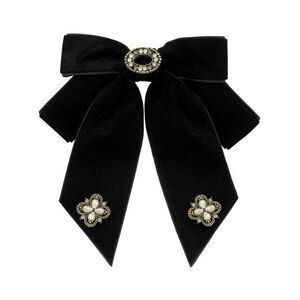 Velvet Bow Brooch Alloy Rhinestone Pin Bow Tie 1 Pcs One Size Black